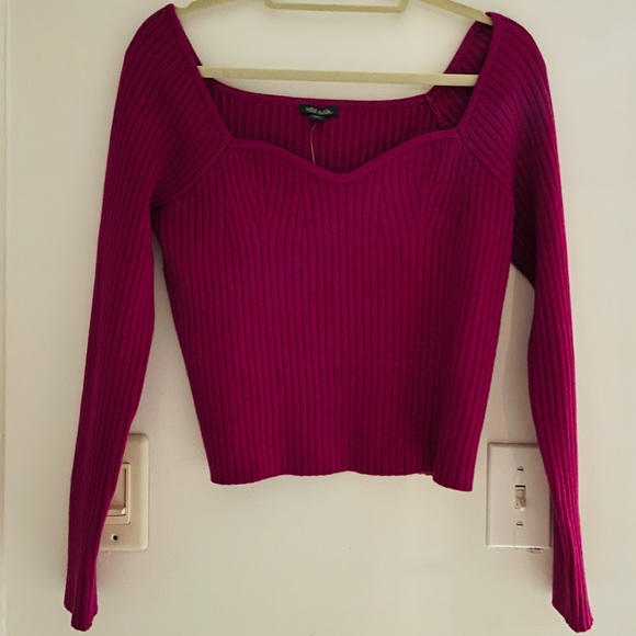 *DONATED* WF NWT Plum Purple Ribbed Sweetheart Neck Long Sleeve Sweater Top - Picture 4 of 14